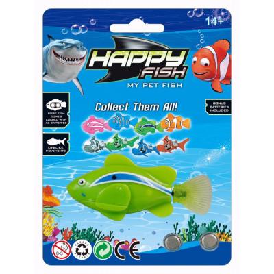 หุ่นยนต์ปลาสวยงาม ว่ายน้ำอัตโนมัติ Happy Fish Robot Toy Automatic swimming ลาย เขียวพาดฟ้า Green Stripe Blue