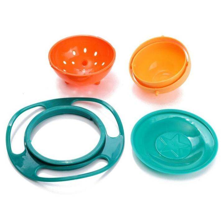 g2g-ถ้วยใส่อาหารไม่หก-360-rotating-bowl-หมุนได้-360-องศา-สำหรับใส่อาหาร-ขนม-ให้เด็กถือทานเอง-สีเขียวส้ม-จำนวน-1-ชิ้น