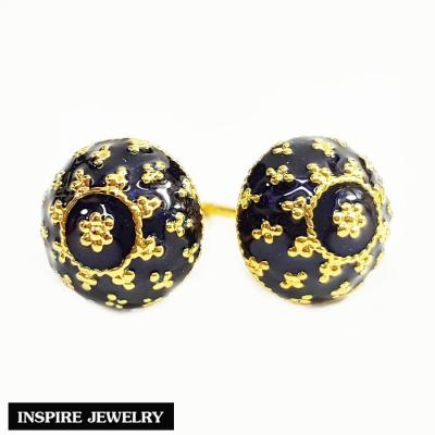 Inspire Jewelry ,ต่างหูทองลงยาดำ หุ้มทองแท้100% 24K สวยหรู พร้อมถุงกำมะหยี่