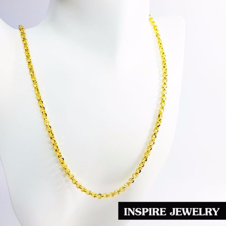 inspire-jewelry-สร้อยคอทองลายบล็อคตอกลาย-จิกเพชร-งานปราณีตแบบร้านทอง-น้ำหนัก-1-บาทกว่า-ชุบเศษทองคำแท้-ยาว-24-นิ้ว-สวมคอได้-หนัก-30-กรัม