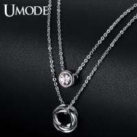 UMODE สร้อยคอพร้อมจี้วงกลม  2 ชั้น ประดับ  Genuine Austrian rhinestone ชุบทองคำขาว  รุ่น : UN0119B