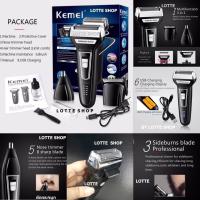 Kemei 3in1 เครื่องโกนหนวด ใบมีดคู่  โกนหนวด ตัดผม เล็มจอน ตัดขนจมูก ในเครื่องเดียว ชาร์จได้ ใส่ถ่านได้ usb ได้ (พร้อมหัวเปลี่ยน)