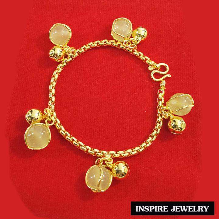 inspire-jewelry-สร้อยข้อมือ-หุ้มทองแท้-100-24k-งานdesign-ห้อยหินมรกต-งานคุณภาพ-สวยหรู