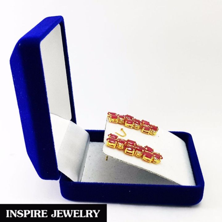 inspire-jewelry-ต่างหูพลอยทับทิมชาตั้มฝังเพชรสวิส-ฝังหนามเตย-หุ้มทองแท้-100-or-gold-plated-diamond-cloning