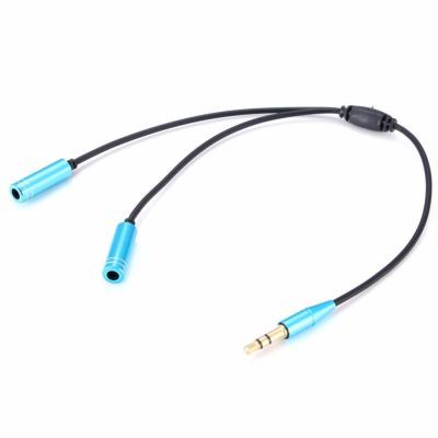 1 x 3.5mm Male to 2 x 3.5mm Female Audio Cable 25cm (สีฟ้า)