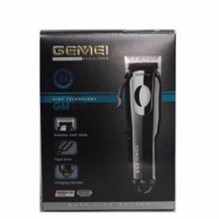 gemei-ปัตตาเลี่ยนไร้สายมีครีบ-ใบมีดสเตนเลส-gm-805-แบตเตอรี่ลิเที่ยมไออน-2-200-mah-ใช้งาน-150-นาที-พร้อมหวีรองตัด-4-ขนาด-สีดำ