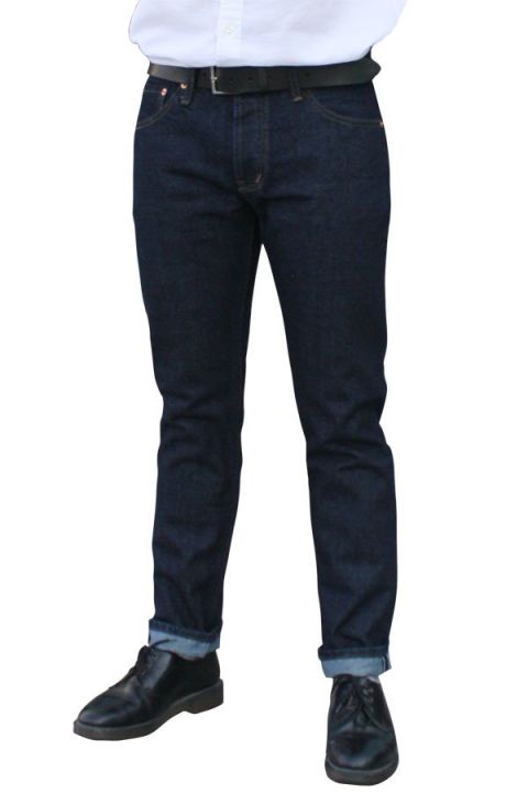 golden-zebra-jeans-กางเกงยีนส์ริมแดงผ้าดิบ-สีน้ำเงินขากระบอก
