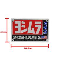 ป้ายโลโก้โลหะ Yoshimura USA สีแดงขนาด 10.0x6.2cm ติดตั้งด้วยเทปกาวสงหน้าด้านหลัง