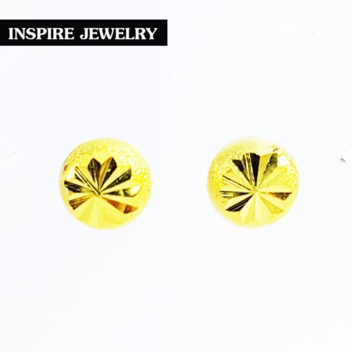 inspire-jewelry-microns-gold-24k-gold-plated-earrings-ต่างหูทองตอกลายแบบร้านทอง-งานจิวเวลลี่-ทองไมครอน-หุ้มทองแท้-100-24k-สวยหรู-ขนาด5minx5min