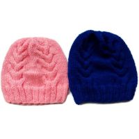 Handmade หมวกถักไหมพรมสีน้ำเงินเข้มและสีชมพู ลาย02