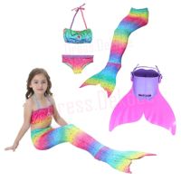 Kids Girls Swimmable Mermaid ชุดนางเงือก ชุดว่ายน้ำเด็กผู้หญิง หางนางเงือก รุ่น Super Dot (สีรุ้ง) + ตีนกบ (สีชมพู)