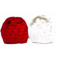 Handmade หมวกถักไหมพรมสีแดงและสีขาว ลาย15