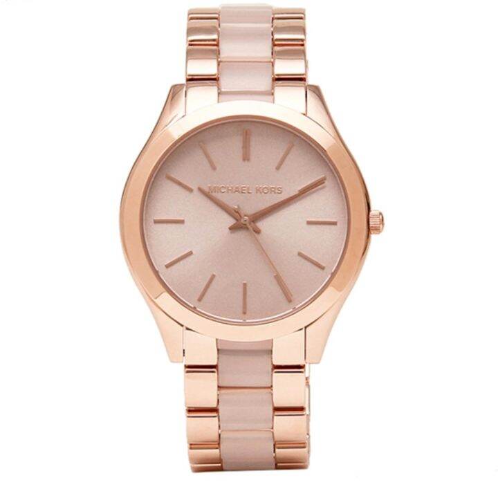 นาฬิกาข้อมือผู้หญิง Michael Kors Slim Runway Rose Dial Rose Gold Tone Ladies Watch Mk4294 2703