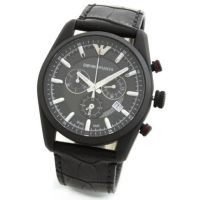 นาฬิกาข้อมือผู้ชาย Armani Sportivo Black Dial Black Leather Strap Mens Watch AR6035