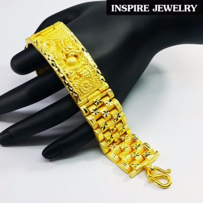 Inspire Jewelry สร้อยข้อมือทองลายมังกร น้ำหนัก 88กรัม งานทองไมครอน ชุบเศษทองคำแท้ ยาว 18.5x2.5cm.