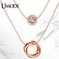 UMODE สร้อยคอพร้อมจี้วงกลม  2 ชั้น ประดับ  Genuine Austrian rhinestone สี Rose Glod Plated  รุ่น : UN0119A