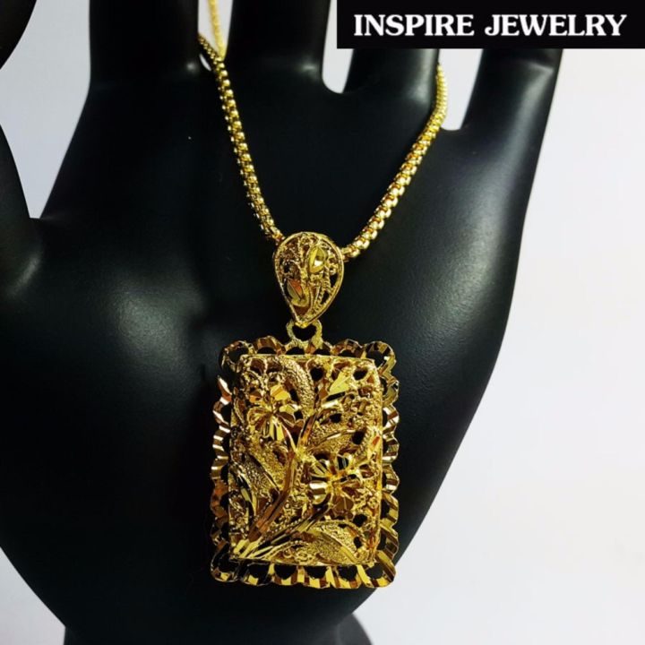inspire-jewelry-สร้อยคอทองลายผ่าหวายยาว-18-นิ้ว-น้ำหนัก-8-กรัม-พร้อมจี้ขนาด-2-5x3cm