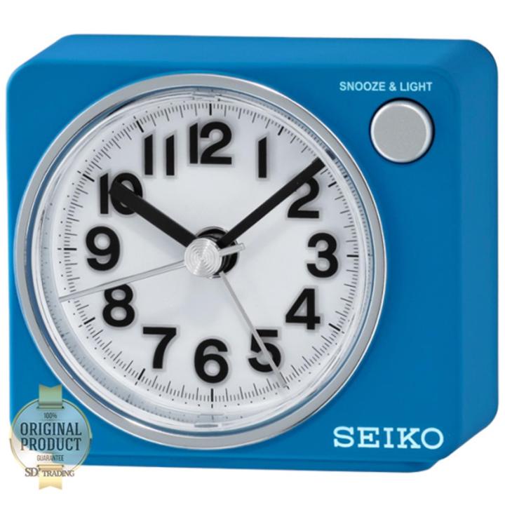SEIKO Quiet Sweep (Snooze)นาฬิกาปลุก รุ่น QHE100L - สีน้ำเงิน หน้าขาว