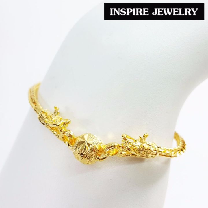 inspire-jewelry-สร้อยข้อมือมังกรคู่อุ้มแก้ว-plated-gold-24k-silver-pink-gold-งานจิวเวลรี่-งานร้านทอง-น้ำหนัก-2-สลึง-พร้อมถุงกำมะหยี่