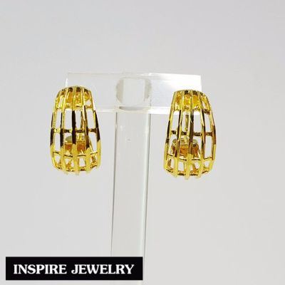 Inspire Jewelry ,ต่างหูทองฉลุและตอกลายแบบร้านทอง ตัวเรือนหุ้มทองแท้ 100% 24K