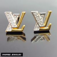 Inspire Jewelry ,ต่างหู LV ฝังเพชร งานจิวเวลลี่ หุ้มทองแท้ 100% 24K สวยหรู ขนาด 1.2 CM พร้อมถุงกำมะหยี่