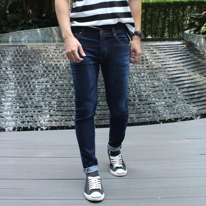 golden-zebra-jeans-กางเกงยีนส์สีน้ำมิดไนท์บลูลายหนวดขาเดฟ