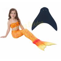 Kids Girls Swimmable Mermaid ชุดนางเงือก ชุดว่ายน้ำเด็กผู้หญิง หางนางเงือก รุ่น Super Dot + ตีนกบ (สีส้ม)