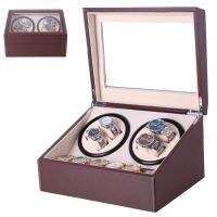 KK-กล่องนาฬิกาออโตเมติกแบบหมุน Watch Winder สำหรับนาฬิกาแบบหมุน 4 เรือน + 6 เรือนQuartz – สีน้ำตาล/Brown พร้อมสายชาร์จไฟ