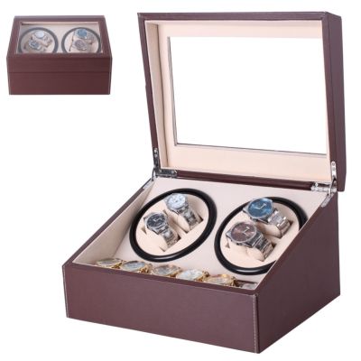 TPA-กล่องนาฬิกาออโตเมติกแบบหมุน Watch Winder สำหรับนาฬิกาแบบหมุน 4 เรือน + 6 เรือนQuartz – สีน้ำตาล/Brown พร้อมสายชาร์จไฟ