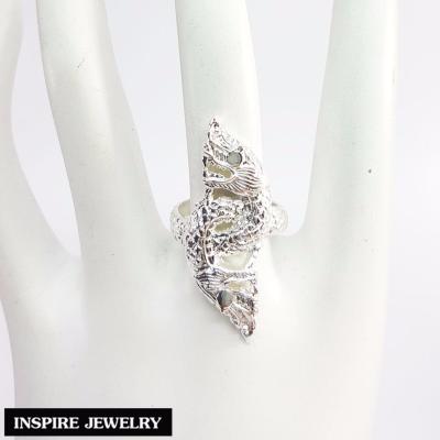 Inspire Jewelry ,แหวนพญานาคเกี้ยว ตัวเรือนหุ้มเงินแท้ 100% เคลือบด้วยอีโค้ด สวยเงา ทนนาน พรเก้าประการ นำโชค เสริมดวง