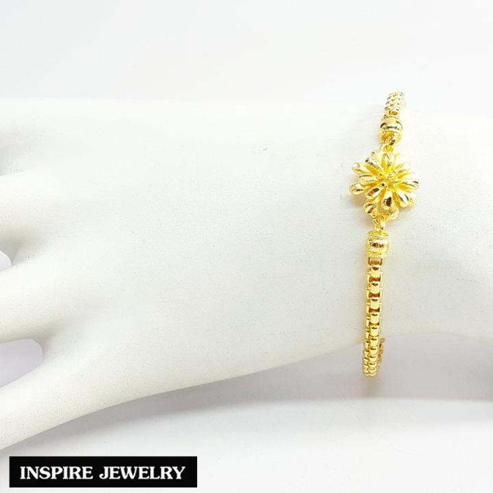 inspire-jewelry-สร้อยข้อมืองานdesign-ลายดอกไม้ทำลาย-สวยหรู-หุ้มทองแท้-100-24k-พร้อมถุงกำมะหยี่