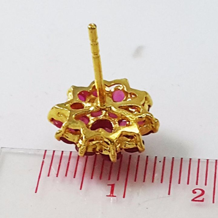 inspire-jewelry-ต่างหูทับทิมชาตั้ม-ฝังหนามเตย-หุ้มทองแท้-100-or-gold-plated-1x1cm