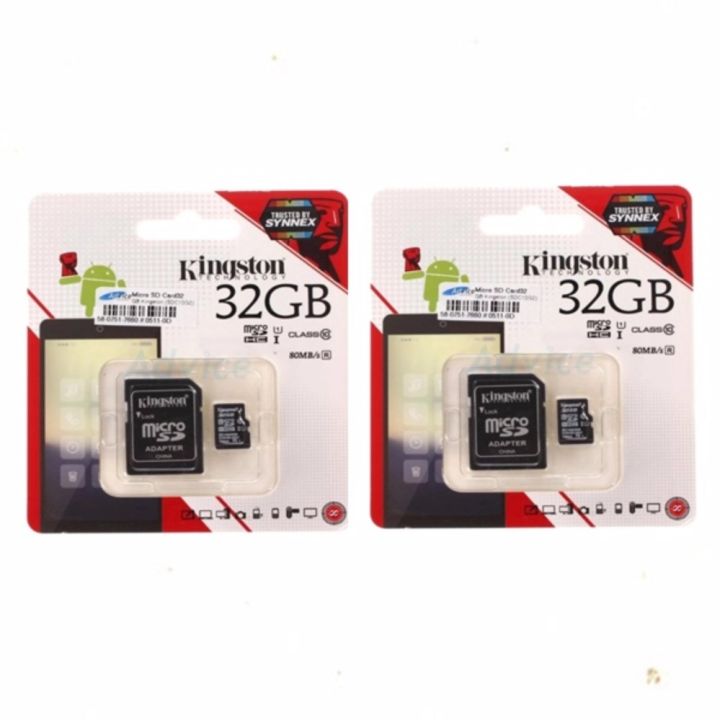 Kingston เมมโมรี่การ์ด 32 GB Micro SD Card Class 10 32 GB With Adapter ของแท้ (แพ๊ค 2 ชิ้น) จัดส่งฟรี