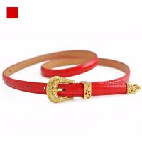 เข็มขัดผู้หญิง เข็มขัด ผู้หญิง เข็มขัด New Fashion and Easy Collocation Pattern PU Leather and Metal Belt for Woman and Girls - Red