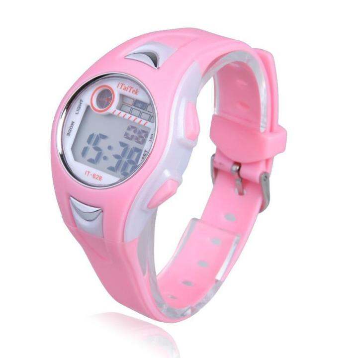 เด็กชายหญิงว่ายน้ำกีฬานาฬิกาดิจิตอล-wrist-watch-กันน้ำสีชมพูสีชมพูจัดส่งฟรี