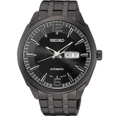 SEIKO Jumbo Size Automatic Mens Watch สายสแตนเลสรมดำ รุ่น SNKN63K1 (สีดำ)