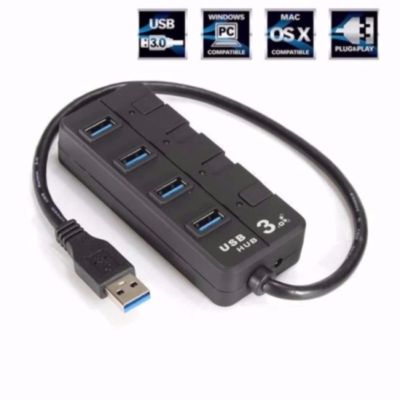USB 3.0 Hub 4 Ports Hi-Speed for PC Laptop With on/off Switch black