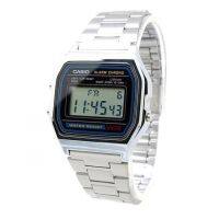 CASIO นาฬิกาข้อมือชาย A158WA-1DF - สีดำ/เงิน