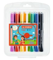 STABILO สตาบิโล Cappi ปากกาสี หมึกน้ำ สีเมจิก Fibre-Tip Pen ชุด 12 สี สำหรับหัดเขียนให้ถูกต้อง