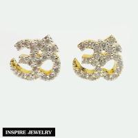 Inspire Jewelry ,ต่างหูโอม ฝังเพชรสวิส หุ้มทองแท้100% 24K  สวยหรู พร้อมถุงกำมะหยี่