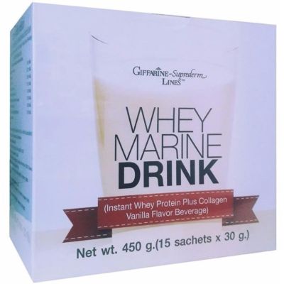 Giffarine Deep Marine Weight Gain Whey Protein plus Collagen เวย์ โปรตีน มารีน ดริ้งก์ ผสมคอลลาเจน กลิ่นวนิลา เครื่องดื่ม เวย์โปรตีน เข้มข้น เพิ่มกล้ามเนื้อ 15 ซอง x 30 กรัม (1 กล่อง)