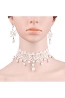 TANITTgems Vintage White Pearls French Lace  Bridal Necklace Set