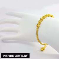 Inspire Jewelry ,สร้อยข้อมือ ลูกเต๋าไข่ปลาห้อยหัวใจตอกลาย หุ้มทองแท้ 100% พร้อมกล่องทอง