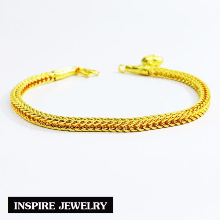 inspire-jewelry-สร้อยข้อมือทองลายสี่เสา-น้ำหนัก-10กรัม-งานทองไมครอน-ชุบเศษทองคำแท้