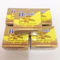 HERBAL ครีมสมุนไพร Herb ขมิ้นเกรด A แพคเกจใหม่ล่าสุด  herbal  turmeric herbal cream 5 กรัม (5 กล่อง)