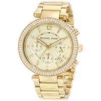 นาฬิกาข้อมือผู้หญิง Michael Kors Crystal Chronograph Champagne Dial Gold-tone Ladies Watch MK5354