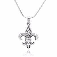 Suvani Jewelry - 925 Sterling Silver Filigree Fleur De Lis ดอกลิลลี่ พร้อมสร้อยเงินแท้ยาว 18 นิ้ว