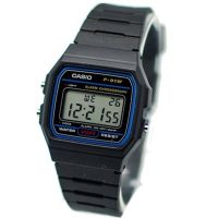 CASIO นาฬิกาข้อมือสายยาง รุ่นยอดนิยม ขอบสีน้ำเงิน ผู้ชายหรือผู้หญิง Digital F-91W-1DG