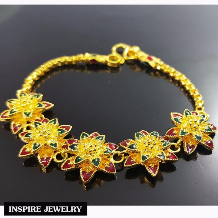 inspire-jewelry-ชุดเซ็ท-สร้อยคอทองลงยา-สร้อยข้อมือทองลงยา-รูปดอกไม้-งานจิวเวลรี่และงานทอง-มีจำนวนจำกัด-งานลงยาคุณภาพ-อย่างดี-งานฝีมือ-thai-หุ้มทองแท้-100-พร้อมกล่องกำมะหยี่ครบเซ็ทหรู