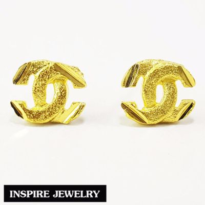 Inspire Jewelry ,ต่างหูCN ทองตอกลาย หุ้มทองแท้ 100% 24K สวยหรู พร้อมถุงกำมะหยี่